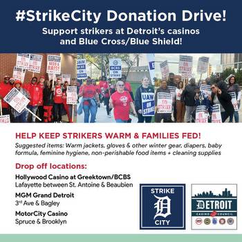Casino Unions Launch “#StrikeCity Donation Drive” to Support Strikers in Need at Detroit’s Casinos, Blue Cross/Blue Shield of Michigan