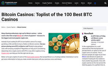 Crypto Lists Reach 100 Bitcoin Casino Reviews