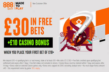 Football sign-up bonus: Get £30 in free bets PLUS extra £10 casino credit with 888Sport