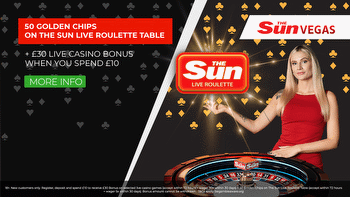 Get £30 bonus & 50 golden chips for The Sun Live Roulette Table at Sun Vegas