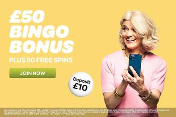 Get a £50 bingo bonus plus 50 free spins when you sign up to Sun Bingo