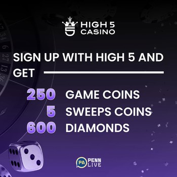 High 5 Casino Bonus: 250 Game Coins, 5 Sweeps Coins, 600 Diamonds