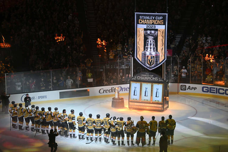 Behind the Golden Knights’ banner-raising ceremony that featured a slot machine