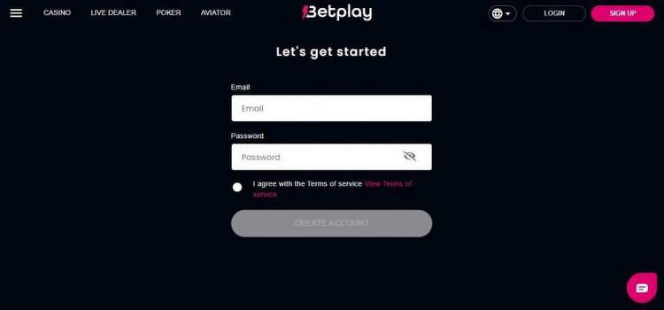 Betplay sign up screen