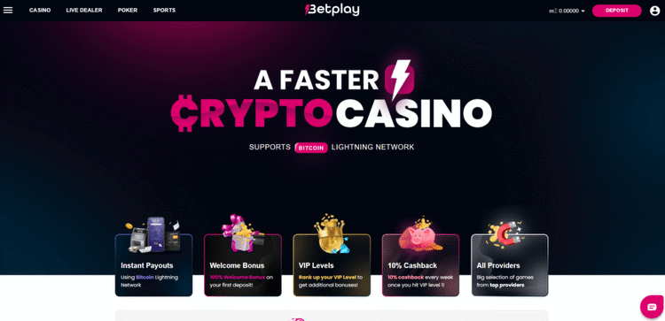 Betplay proudly advertises its support for the Bitcoin Lightning Network, which enables it to support speedy transactions