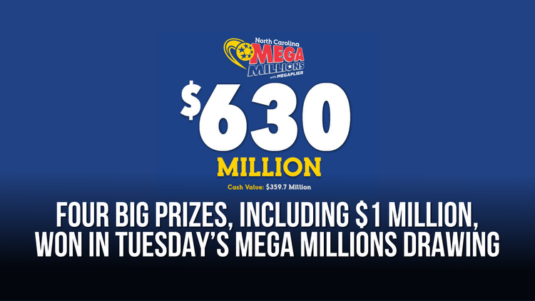Four big prizes, including $1 million, won in Tuesday’s Mega Millions drawing