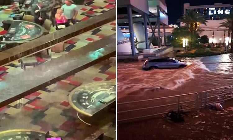Las Vegas strip is flooded as thunderstorms hit triggering rainfall INSIDE Planet Hollywood