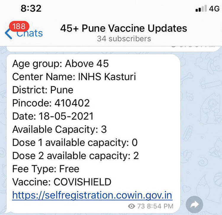 A screenshot of the app that shows availability of jabs.