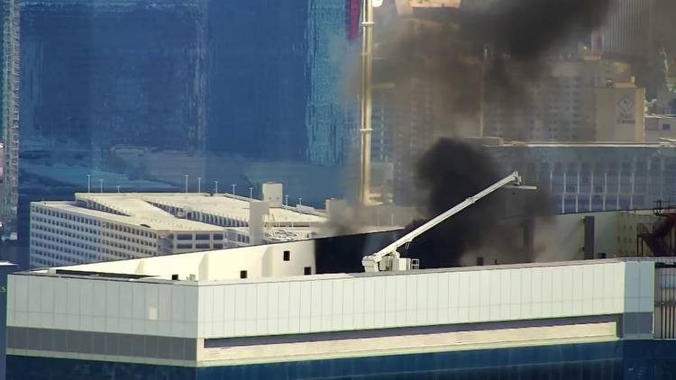 Smoke billows from Fontainebleau Las Vegas rooftop