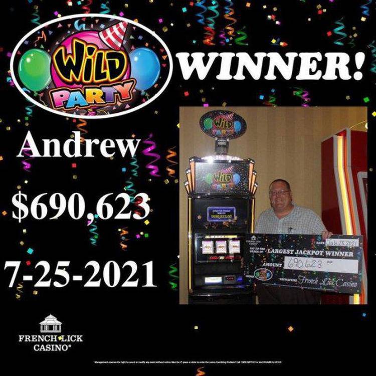 A man named Andrew placed a $1 bet at a Wild Party slot machine at the French Lick Casino in Indiana and scored a $690,623 jackpot, the largest in the casino's history. Photo courtesy of French Lick Casino