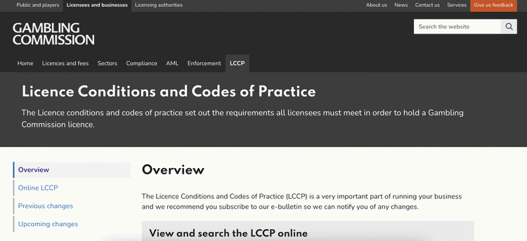 Gambling Commission's Licence Conditions and Codes of Practice.