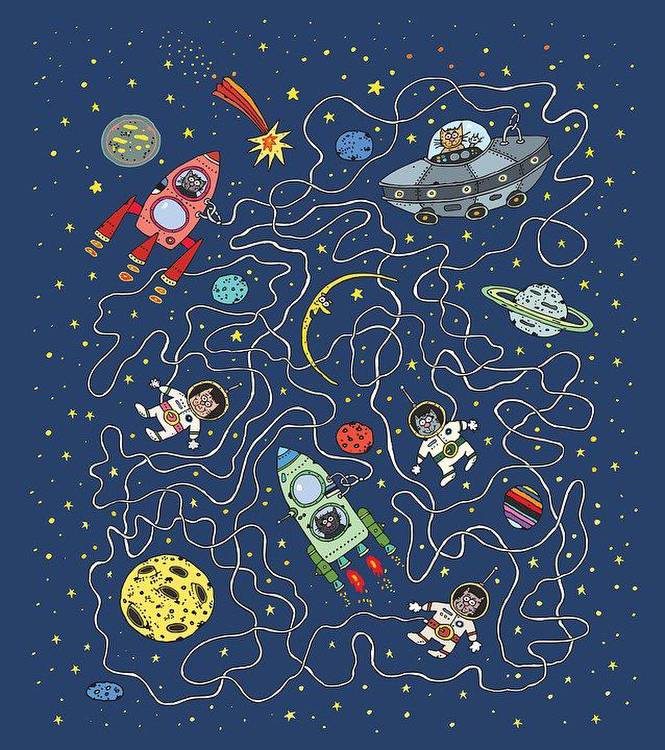 Cat, Cosmos, Cosmonaut, Rocket, Labyrinth, Puzzle